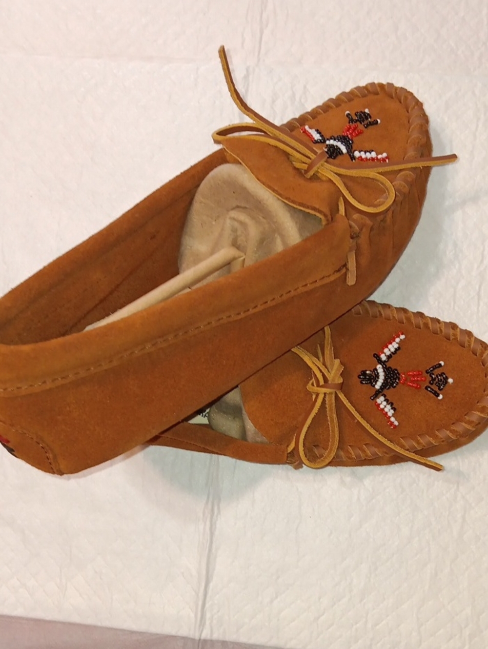 Minnetonka Mens Brown Suede Animikii Thunderbird Beaded Moccasins 10 - Picture 7 of 11